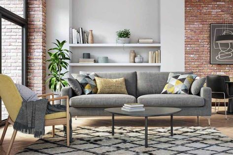 Gray Couch, Dark Gray Sofa, Light Gray Sofas, Modern Living Room Interior, Grey Sofa, Grey Couches, Shabby Chic Dresser, Scandinavian Interior Design, Color Rug