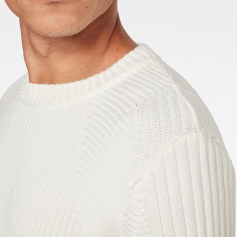 3D Biker Knitted Sweater | Ivory | Men | G-Star Outlet Improve Soil Quality, Sweater White, Outlet Store, G Star Raw, Fashion Updates, White Sweaters, Knitted Sweater, Jean Outfits, White Undershirt