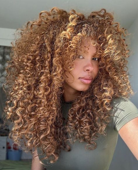 Pelo Color Caramelo, Blonde Highlights Curly Hair, Long Layered Curly Hair, Dyed Curly Hair, Highlights Curly Hair, Layered Curly Hair, Honey Brown Hair, Brown Curly Hair, Ginger Hair Color