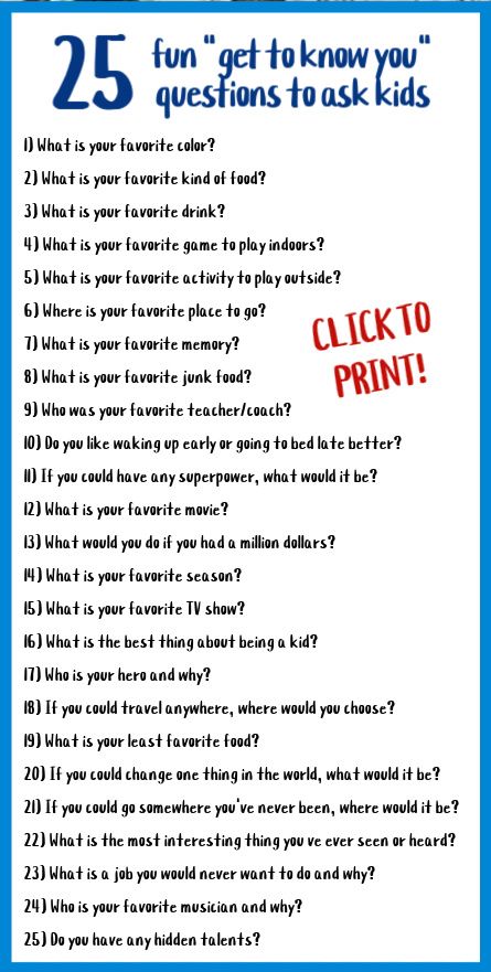 list of 25 get to know you questions to ask kids Questions To Ask Your Siblings, Funny Interview Questions, Questions Journal, Questions To Ask Kids, Fun Indoor Activities For Kids, Conversation Starters For Kids, Interview Questions To Ask, Kids Questions, Get To Know You Activities