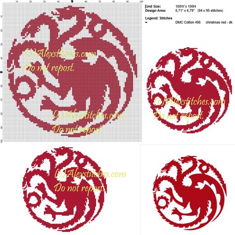 Targaryen logo Game of Thrones cross stitch pattern 100x100 1 colore Targaryen Logo, Game Of Thrones Cross Stitch, Cross Stitch Games, Pattern Game, Free Cross Stitch Patterns, Fillet Crochet Patterns, Logo Game, C2c Crochet, Cross Stitch Bookmarks