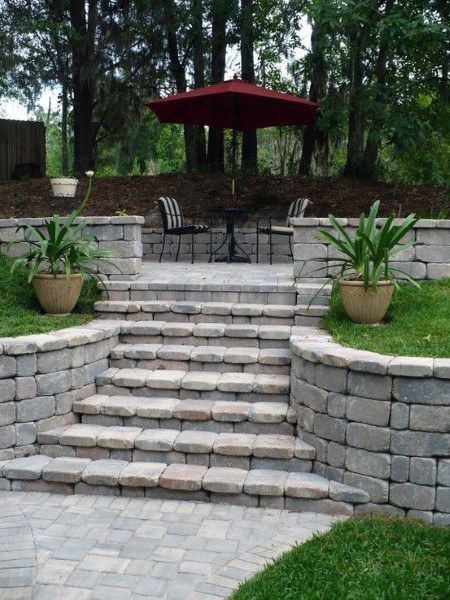 Top 60 Best Retaining Wall Ideas - Landscaping Designs Retaining Wall Ideas, Backyard Retaining Walls, Raised Patio, Sloped Backyard, Stone Steps, Landscaping Retaining Walls, Building A Pergola, Garden Steps, Walled Garden