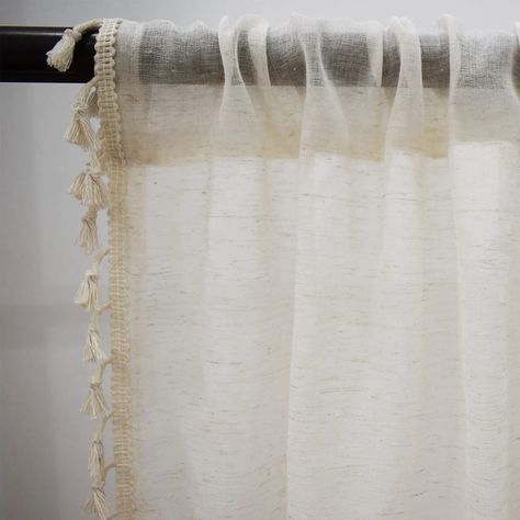 Boho Cream Semi Sheer Curtains Panel Cotton Linen Curtain Drapes Tassel Slot Top | eBay Semi Sheer Curtains, Living Room Window, House Planning, Sofa Seat Cushions, Linen Curtain, Sheer Curtain Panels, Room Window, Seat Cushion Covers, Living Room Windows