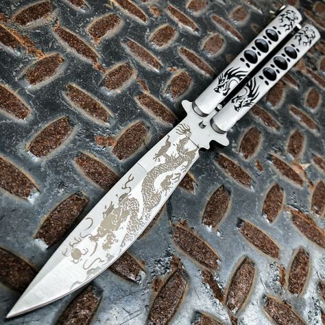 Custom Butterfly Knife, Butterfly Knives Aesthetic, Butterfly Knife Aesthetic, Butterfly Knife Tattoo, Butterfly Dagger Tattoo, Dagger Tattoo Meaning, Butterfly Knives, Fantasy Dagger, Dragon Blade