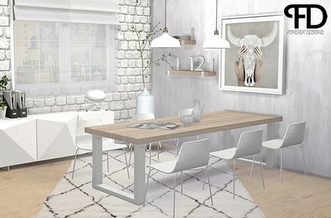 Sims 4 CC's - The Best: INDUSTRIAL U DINING ROOM by ForeverDesigns Off White Kitchen Cabinets, Sims 4 Kitchen, Dining Room Industrial, Off White Kitchens, Sims 4 Bedroom, Casas The Sims 4, The Sims 2, Sims 4 Cc Furniture, Sims 4 Build