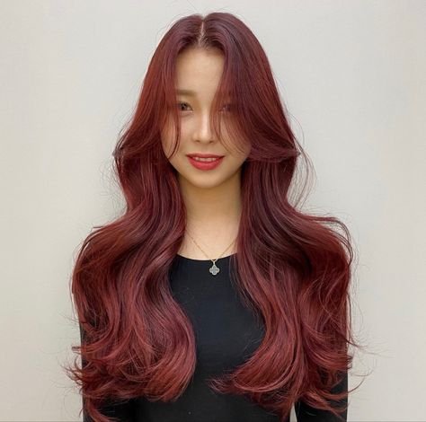 Dusty Red Hair, Deep Pink Hair, Hair Asian, Deep Pink, Round Face, Pink Hair, Deep Red, Skin Tone, Hair Inspo