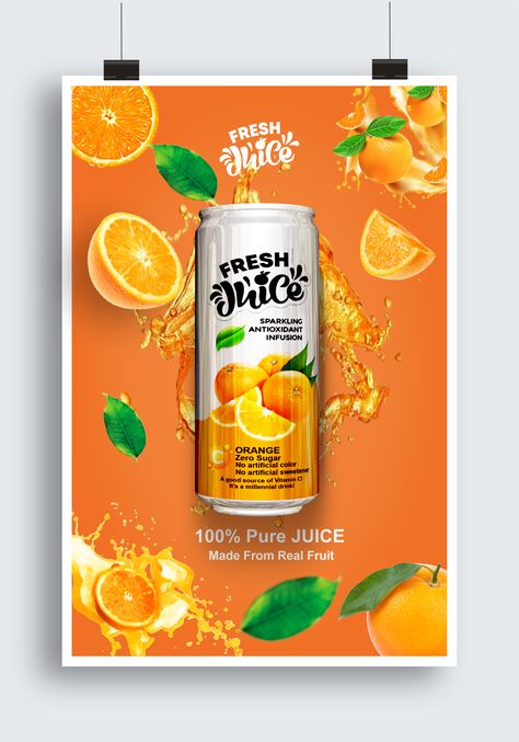 Press Ads Design, Juice Ads Design, Sample Flyers, Glitter Pens Art, Juice Ad, Canned Juice, Juice Company, Product Poster, Air Mineral