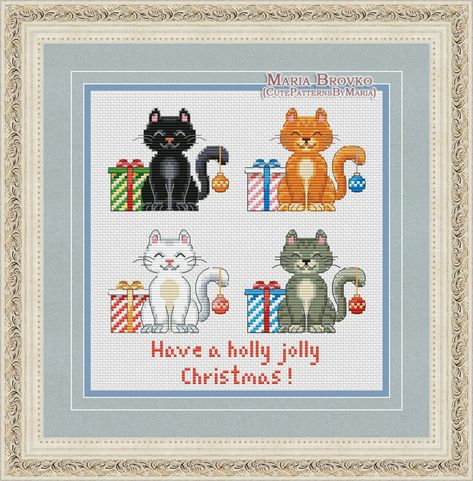 Cross Stitch Pattern 4 Colors of Christmas Cats | Etsy Australia Christmas Cat Cross Stitch, Cat Cross Stitch Charts, Cross Stitch Hoop, Dmc Cross Stitch, Xmas Cross Stitch, Cat Cross Stitch Pattern, Cat Cross Stitch, Needlepoint Patterns, Back Stitch