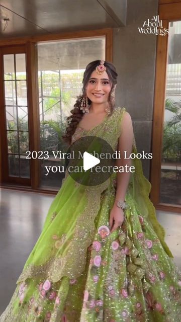 All About Weddings on Instagram: "Viral Mehendi Looks that turned heads and left everyone in awe!!💚 Share this reel with a Bride to be! Credits- @itikaarora @meerasakhrani @gouriikumar @parulgargmakeup @facesbychaitalisengupta @sucheetah @makeupbymausam @shrutibhattmakeup #mehendilook #mehendifunction #indianoutfits #weddingoutfits #trendingoutfits #allaboutweddings" Bridal Mehndi Outfit Ideas, Mehendi Looks For Bride, Mehendi Look, Lehenga Ideas, Mehendi Outfit, Mehendi Outfits, Bride To Be, Indian Outfits, Wedding Outfit