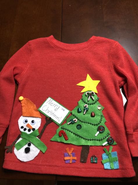 Ugly Sweater Ideas For Kids Boys, Toddler Ugly Christmas Sweater Diy, Ugly Christmas Sweaters Diy Kids Boys, Kids Ugly Christmas Sweater Ideas, Kids Ugly Christmas Sweater, Toddler Ugly Christmas Sweater, Extravagant Costumes, Homemade Ugly Christmas Sweater, Ugly Christmas Sweater Ideas