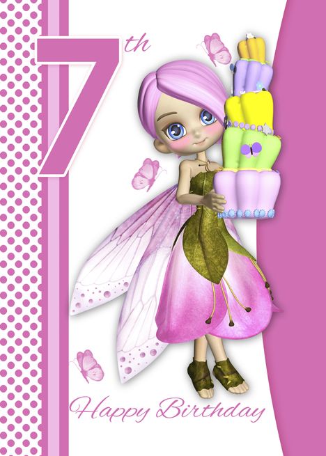 7th bday fairy Happy 7th Birthday Girl Wishes, Happy 7th Birthday Girl, Grandaughter Birthday Wishes, Tipsy Cake, Happy Birthday Wishes Friendship, Fantasy Birthday, Happy 8th Birthday, Happy 7th Birthday, Happy Birthday Art