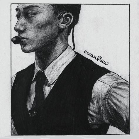 Choi San (Ateez) fanart, pen sketch. Artist is @oceanflaw on Instagram, Twitter and tiktok. Choi San Fanart, San Fanart, Ateez Fanart, San Ateez, Ateez San, Sketch Artist, Choi San, Pen Sketch, Art Anime