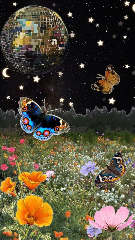 #vibes #discoball #butterfly #star Disco Forest, Disco Ball, Favorite Pins, Mood Board, Butterflies, Forest, Neon, Concert, Stars