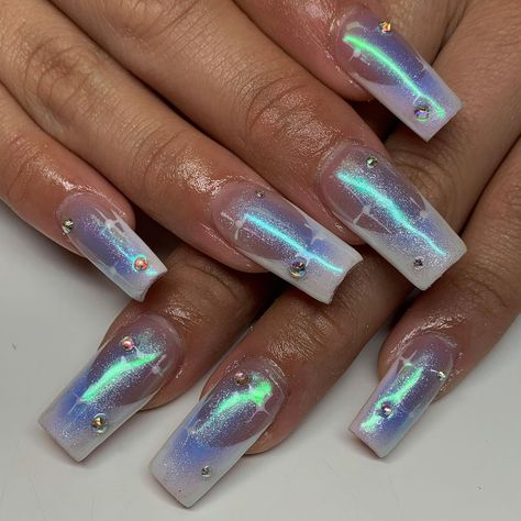 Iridescent Nails, Pretty Nail Designs, Unique Acrylic Nails, Nails Only, Gem Nails, Glam Nails, French Tips, Pastel Nails, Dream Nails