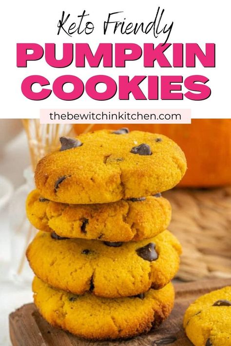 Almond Flour Pumpkin Cookies, Keto Pumpkin Cookies, Pumpkin Cravings, Pumpkin Cookie Recipe, Low Fat Low Carb, Almond Flour Cookies, Pumpkin Cookie, Keto Pumpkin, Pumpkin Chocolate Chip Cookies