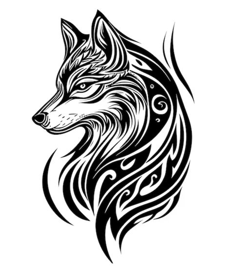 Trible Wolf Tattoo, Cute Wolf Tattoo, Wolf Head Tattoo Design, Wolf Tattoo Stencil, Vector Tattoo Design, Wolf Logo Design, Tattoo Logo Design, Wildlife Logo, Wolf Drawing Easy