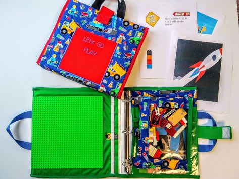 The Ultimate FREE Easy to Sew Lego Bag Pattern Especially for Kid's Travel or Quiet - Sew With Sparkles Travel Binder, Lego Bag, Kids Travel Bags, Carrier Pattern, Activity Bags, Travel Sewing, Beginner Sewing Patterns, Travel Toys, Sewing Projects For Kids