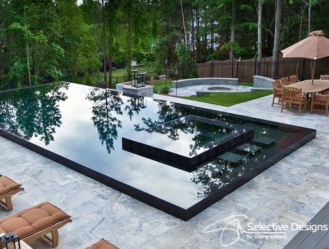 Selective Designs by Shane LeBlanc Black Bottom Pools, Overflow Pool, Pool Finishes, Pool Remodel, Pool Landscape Design, Pool Picture, Infinity Edge Pool, Natural Swimming Pools, Luxury Pools