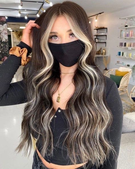 Blonde Mermaid Hair, Blonde Front Highlights, Blonde Mermaid, Long Auburn Hair, Rambut Brunette, Blonde Streaks, Natural Blonde, Highlights For Brunettes, Black Hair With Highlights