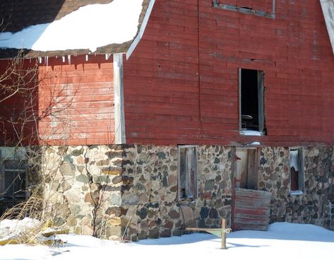 barn NW of Rice Lake, WI Stone Foundation, Watercolor Barns, Bank Barn, Wind Mills, Old Stone Houses, Country Barns, Rural America, Barns Sheds, Farm Ideas