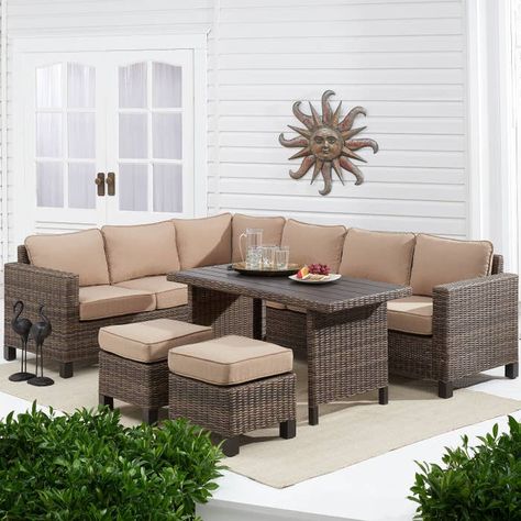 A wicker sectional set, because it's basically like bringing your entire living room outside. All you need is the TV! Walmart Patio, Teak Patio Furniture, Outdoor Seating Set, Wicker Sectional, Wicker Patio Furniture, Patio Sectional, Garden Sofa, Door Ideas, Conversation Set Patio