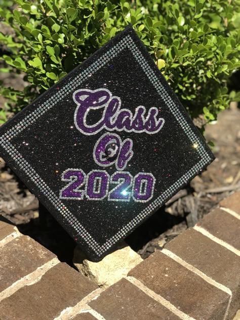 Purple Cap Decoration Graduation, Purple Graduation Cap Designs, Graduation Cap Designs Rhinestones, Purple Grad Cap Ideas, Graduation Cap Designs Purple, Purple Graduation Cap Ideas, Graduation Cap Purple, Senior Caps, Rhinestone Graduation Cap