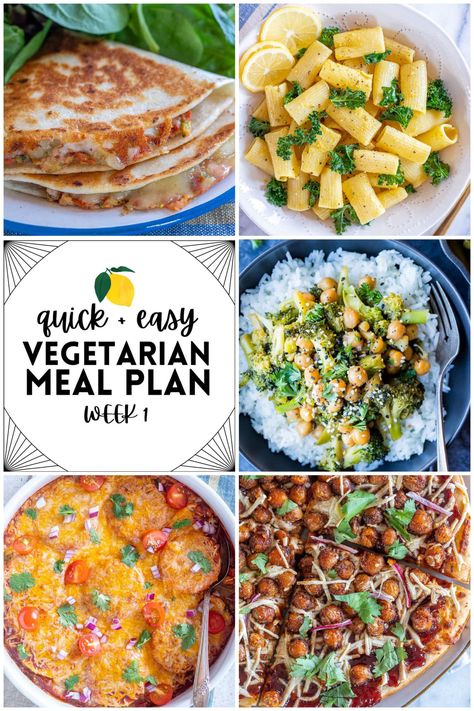 Quick & Easy Vegetarian Meal Plan - Week 1 - She Likes Food 1 Week Vegetarian Meal Plan, Healthy Vegetarian Meal Plan, Vegetarian Party Food, Curry Recipes Vegetarian, Lunch Sides, Budget Friendly Dinner, Vegetarian Meal Plan, Wfpb Recipes, Vegetarian Curry