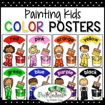 Color Posters with Painting Kids for your classroom decor Color Words Poster, Garden Theme Classroom, Learning Centers Preschool, Posters Painting, Color Posters, English Posters, Spanish Posters, Science Writing, Preschool Colors