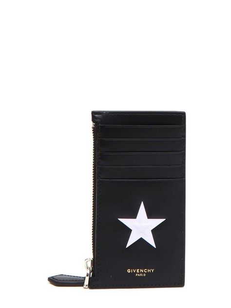 GIVENCHY Givenchy Leather Card Holder With Star. #givenchy # Givenchy Men, Black Stars, Givenchy Paris, Leather Card Holder, Black Star, Card Holder Leather, Givenchy, Zip Around Wallet, Calf Skin