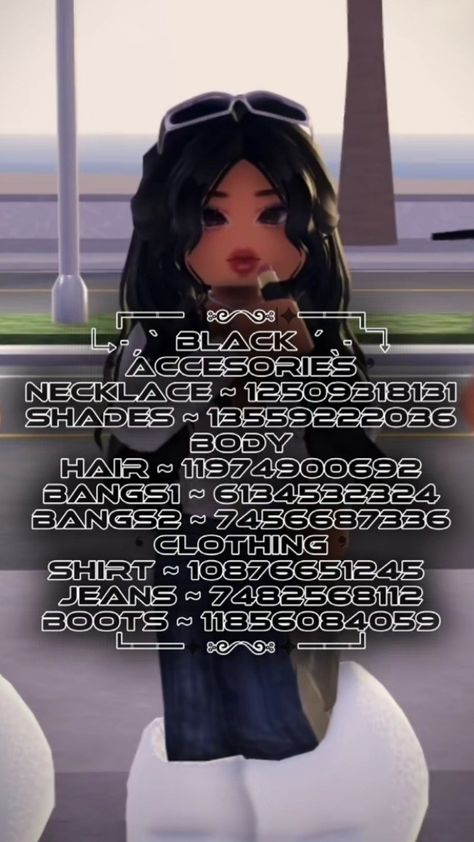 Roblox Y2k Outfits Codes, Berry Avenue Outfit Code, Outfits Ideas Black, Black Hair Id Roblox, Blocksburg Outfit Codes￼, Preppy Decal, Hair Roblox, Black Hair Roblox, Mommy Outfits