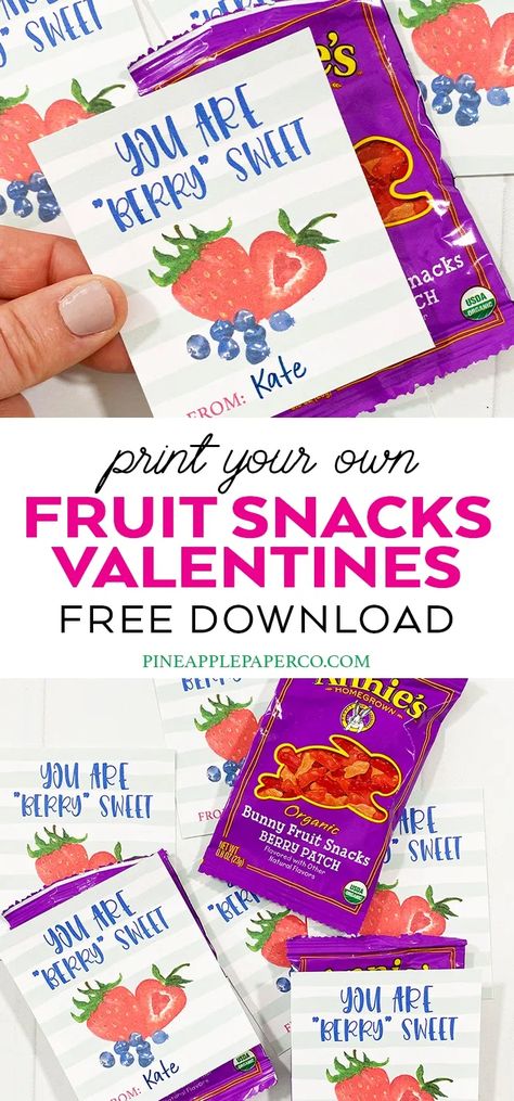 Valentines Classmates, Fruit Snack Valentine, Easy Valentine Crafts, Fruit Snack, Printable Valentines Cards, Preschool Valentines, Free Fruit, Valentine's Day Printables, Valentines Printables Free