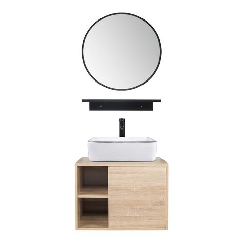 PRICES MAY VARY. 【24" Floating Bathroom Vanity】Modern style,simple and elegant which is a great decoration for your room without sacrificing valuable floor space.The storage rack makes you easily obtain items by reaching out. 【HD mirror】The round mirror is made by high quality glass and metal material , not easy to break. It’s also large and clear enough to have a good view of yourself. 【Premium Ceramic Sink】Made from high quality thick ceramic to prevent breakage, Scratch-resistant ceramic.The Hanging Bathroom Cabinet, Natural Cabinets, Mounted Cabinet, Floating Bathroom Vanity, Pvc Panels, Bathroom Mirror Cabinet, Wall Mounted Cabinet, White Sink, Mirror With Shelf