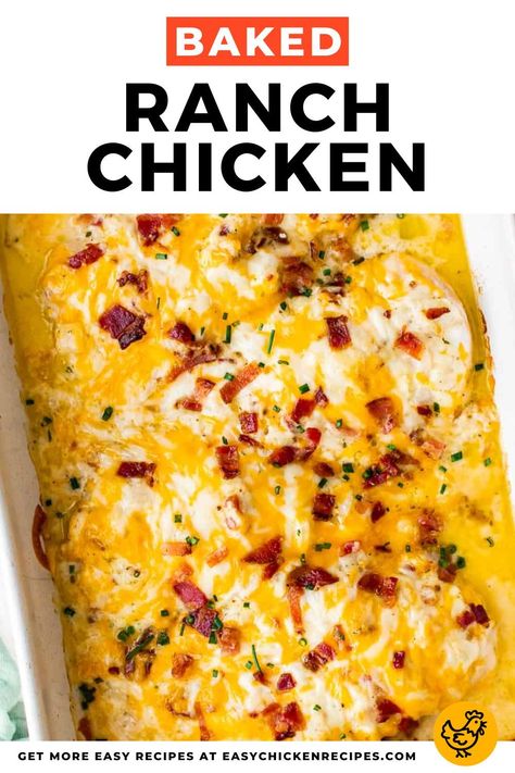 Ranch chicken is the perfect dinner that everyone will love! Ranch isn’t just for salad. I don’t know what it is about ranch, but it can quite literally go with anything! This ranch chicken is sure to have the whole family craving more. You’ll have to put it on your weekly menu. Even your picky eater will be asking for seconds. Easy Baked Ranch Chicken, Ranch Dressing Chicken, Ranch Chicken Recipe, Ranch Seasoning Recipes, Chicken And Cheese Recipes, Baked Ranch Chicken, Homemade Ranch Seasoning, Crockpot Chicken Breast, Ranch Chicken Recipes