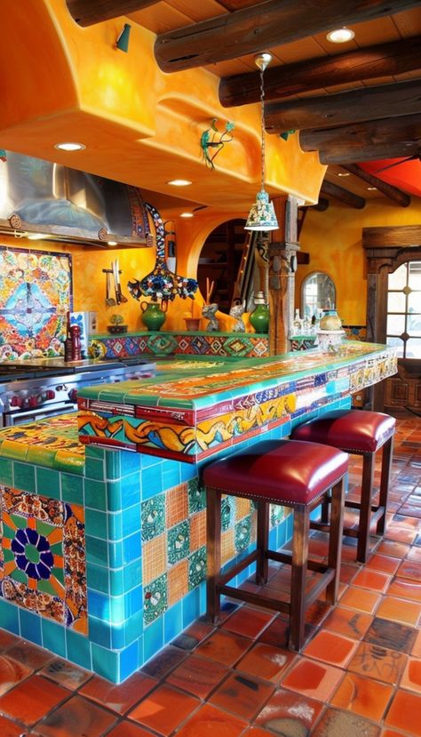 Top 20+Mexican Kitchen Decor Ideas for 2024 | Vibrant Style for Your Kitchen - Page 2 of 2 - The Plumed Nest Mexican Decor Kitchen, Kitchen Mexican Style, Mexican Kitchen Decor Ideas, Mexican Kitchen Ideas, Mexican Kitchen Design, Mexican Style Kitchens Ideas, Mexican Tile Kitchen, Mexican Kitchen Style, Hacienda Style Kitchen