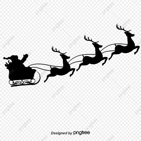 Santa Claus Silhouette, Santa And Reindeer Flying Silhouette, Reindeer Drawing, Santa Claus Drawing, Landscape Silhouette, Santa Claus Vector, Snowman Cartoon, Christmas Silhouette, Christmas Sketch