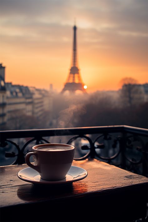 Perched on a window ledge, a steaming coffee cup captures the essence of Paris. Beyond, the Eiffel Tower rises, framed by a skyline bathed in morning light, romance and history in every glance. Coffee Art Aesthetic, Morning Aesthetic Coffee, Art Teacher Aesthetic, Coffee Cup Pictures, Coffee Paris, Morning Coffee Photography, Steaming Coffee, Architecture Photography Buildings, Coffee In Paris