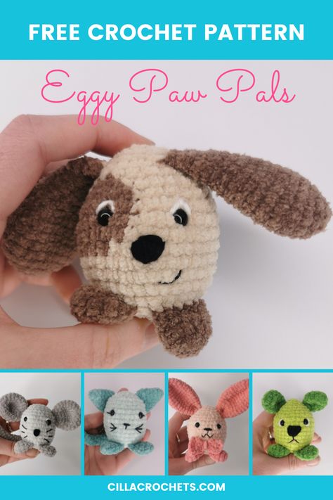 Easy Dog Amigurumi Free Pattern, Round Crochet Animals, Worsted Weight Amigurumi, Crochet Pet Toys Free Pattern, Easy Crochet Stuffed Animals For Beginners, Crochet Mini Plushies, Plush Crochet Pattern Free, Small Crochet Animals, Amigurumi No Sew