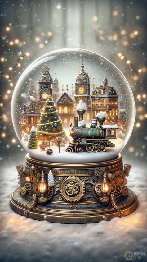 Capture the essence of a steampunk Christmas with this captivating snowglobe wallpaper, showcasing a festive scene encapsulated in a world of gears and wonder. Snowglobe Wallpaper, Snowglobe Aesthetic, Future Steampunk, Steampunk Phone, Decorated Living Room, Steampunk Wallpaper, Steampunk Journal, Steampunk Christmas, Steampunk Aesthetic