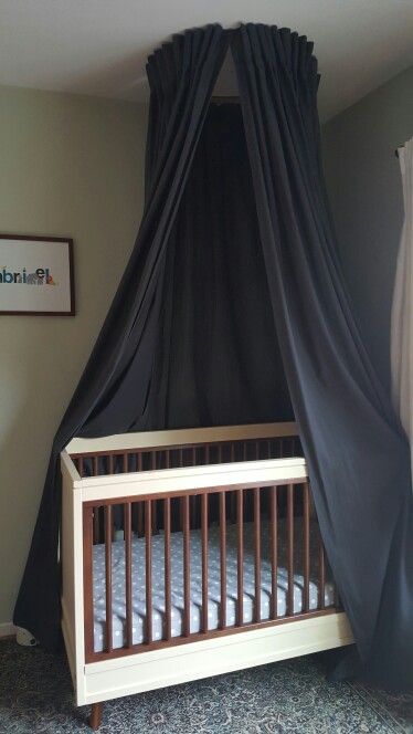 Blackout crib canopy Crib Curtain Canopy, Crib Canopy Diy, Diy Crib Canopy, Loft Nursery, Small Baby Cribs, Kids Bed Canopy, Grey Nursery Boy, Nursery Nook, Diy Crib