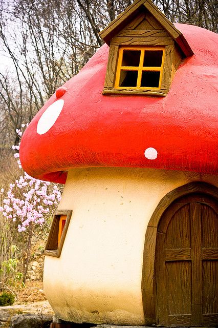 mushroom house Smurf House, Wee Folk Art, Crazy Houses, Unusual Buildings, Fairytale Cottage, Storybook Cottage, Unusual Homes, Cob House, Mushroom House