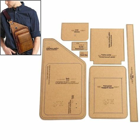 Chest Bag Sewing Pattern Hard Kraft Paper Stencil Template Diy Leather Fashion | eBay Sewing Stencils, Pencil Case Sewing, Simple Leather Bag, Diy En Cuir, Diy Messenger Bag, Wallet Sewing Pattern, Handbag Sewing Patterns, Purse Sewing Patterns, Bag Sewing Pattern