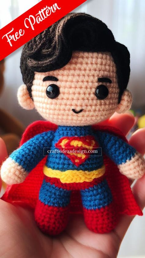 Superman Crochet Pattern, Disney Crochet Patterns, Crochet Disney, Pola Amigurumi, Crochet Animals Free Patterns, Crochet Amigurumi Free Patterns, Crochet Amigurumi Free, Fun Crochet Projects, Crochet Doll Pattern