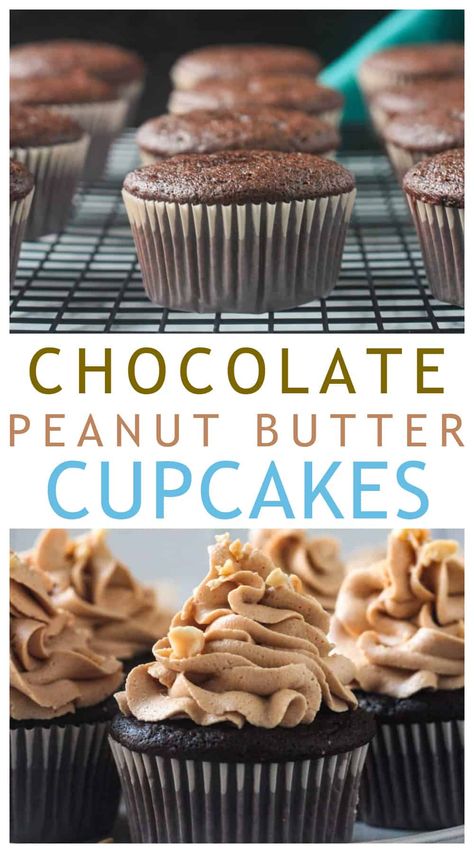 Vegan Chocolate Peanut Butter Cupcakes Butter Cupcake Recipe, Chocolate Peanut Butter Cupcakes, Peanut Butter Cupcakes, Butter Cupcakes, Cupcakes Decorados, Brownie Desserts, Peanut Butter Frosting, Peanut Butter Filling, Butter Frosting