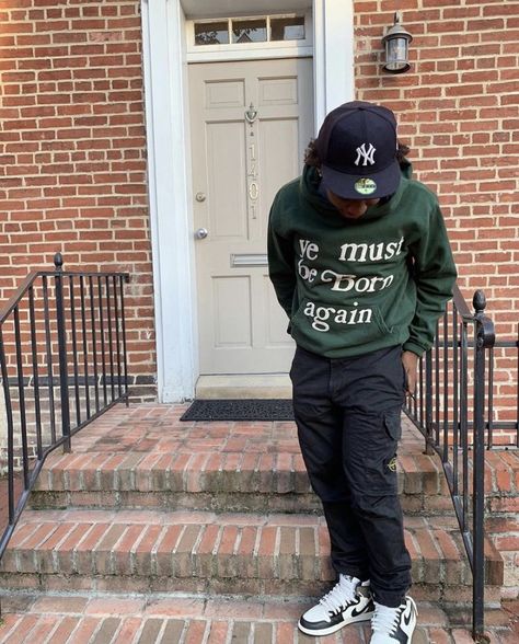 Dark Green Hoodie Outfit Men, Dark Green Hoodie Outfit, Dark Green Streetwear, Green Hoodie Outfit Men, Green Hoodie Outfit, Men Street Outfit, Designer Fits, Black Teens Fashion, Dark Green Hoodie