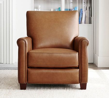 Irving Roll Arm Leather Recliner | Pottery Barn Canada Stylish Recliners, Creek House, Leather Wingback, Leather Recliner Chair, Room Redesign, Power Recliner, Leather Recliner, Power Recliners, Walnut Finish