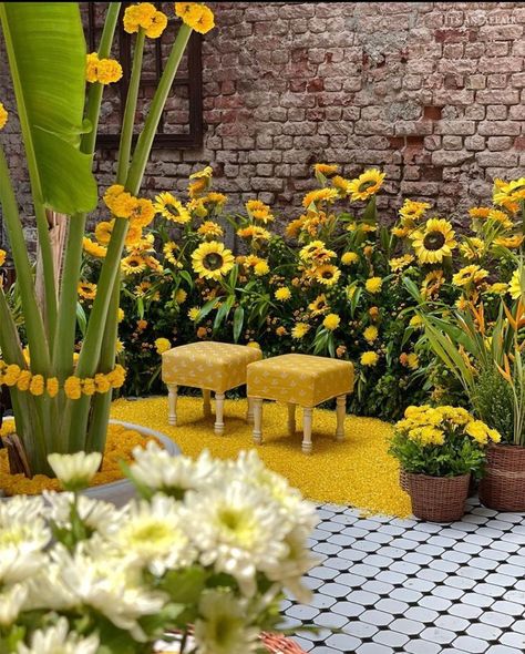 Haldi Backdrop, Flower Garland Diy, Haldi Decor, Haldi Outfits, Master Decor, Backdrop Design, Wedding Crafts, Flower Garlands, Design Decor