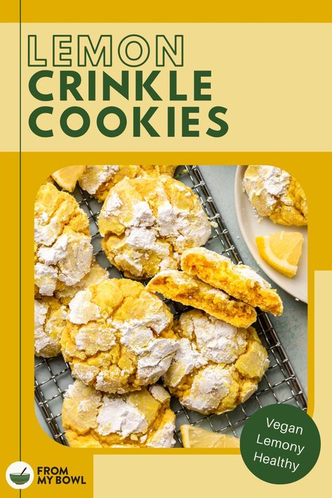 Vegan Lemon Crinkle Cookies are soft and sweet, bursting with bright lemon flavors, and coated in powdered sugar. The perfect cookies for spring! Cookies For Spring, Lemon Crinkle Cookies, Perfect Cookies, Crinkle Cookies, Perfect Cookie, Cookie Scoop, Vegan Cookies, Confectioners Sugar, Lemon Zest