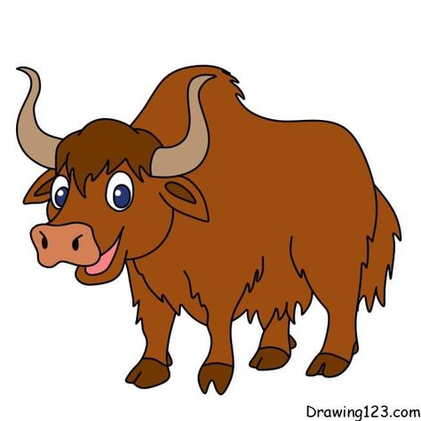 Yak Drawing Tutorial - How to draw Yak step by step Yak Pictures, Yak Drawing, Yak Image, Yak Animal, Butterfly Art Drawing, Animal Flashcards, Animal Images, Abc Coloring, Silhouette Online Store