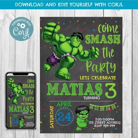 Hulk Party Invitations, Hulk Birthday Invitations Free Printable, Hulk Invitation Template, Hulk 4th Birthday Party, Hulk Birthday Party Invitations, Hulk 3rd Birthday Party, Hulk Birthday Invitations, Hulk Invitations, Hulk Party Ideas