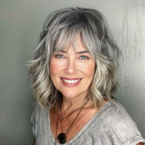 magnific aA5HJZ3erFuvTBtOBbkh Shaggy Bob with Layered Bangs Long Layered Bob Hairstyles With Bangs, Shoulder Length Grey Hair With Bangs, Silver Hair With Bangs, Bob With Layered Bangs, Shaggy Cut With Bangs, Gray Hair With Bangs, Fun Haircuts, Haircut 2025, White Hairstyles